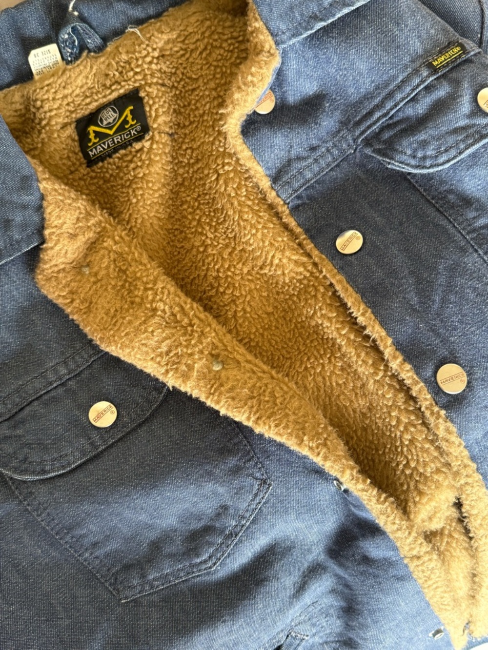 Maverick Sherpa-Lined Denim Jacket in Navy + Tan